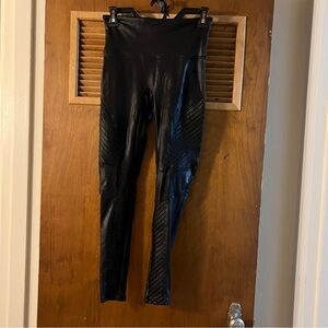 Spanx Black Faux Leather Moto Leggings Sz. M